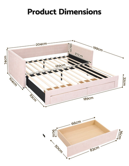 Artiss Single Extendable Daybed with 2 Storage Drawers, Pink