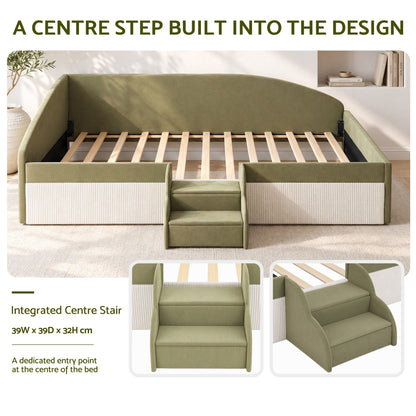 Artiss King Single Upholstered Daybed Sofa Bed with Centre Stairs, Olive-Furniture > Bedroom > Beds &amp; Bed Frames-PEROZ Accessories