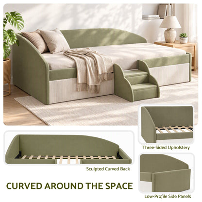 Artiss King Single Upholstered Daybed Sofa Bed with Centre Stairs, Olive-Furniture > Bedroom > Beds &amp; Bed Frames-PEROZ Accessories