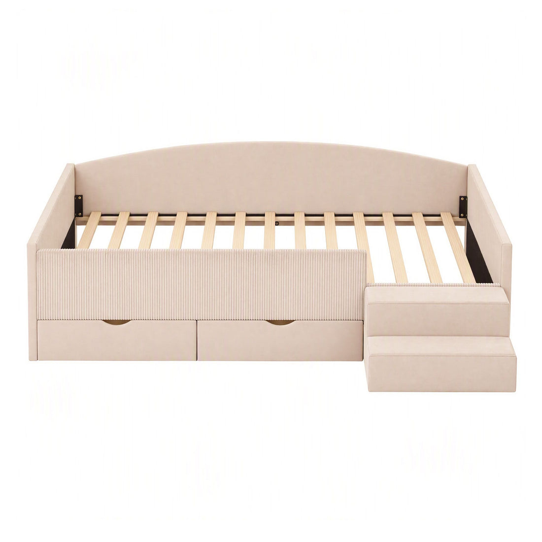 Artiss King Single Upholstered Daybed with Stairs &amp; Storage Drawers, Beige-Furniture > Bedroom > Beds &amp; Bed Frames-PEROZ Accessories
