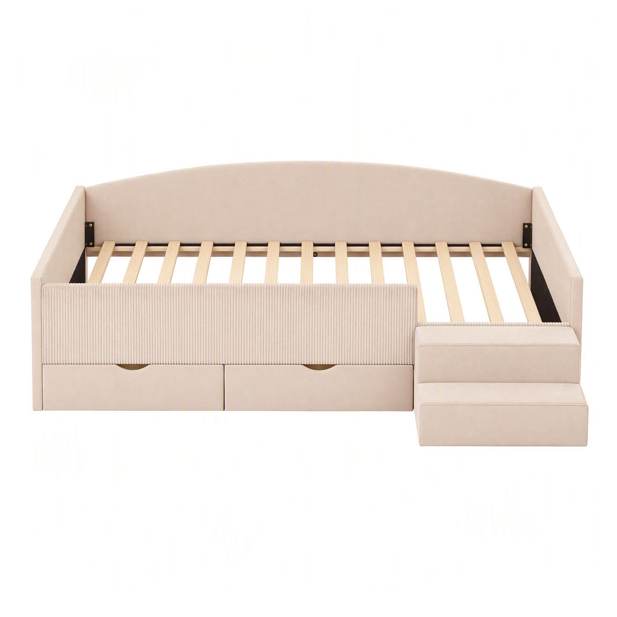 Artiss King Single Upholstered Daybed with Stairs &amp; Storage Drawers, Beige-Furniture > Bedroom > Beds &amp; Bed Frames-PEROZ Accessories