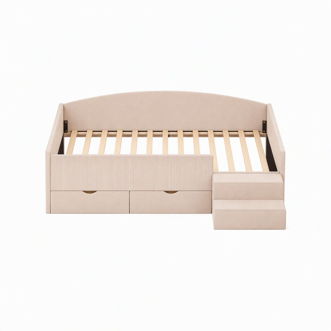 Artiss Single Upholstered Daybed with Side Stairs &amp; Storage Drawers, Beige-Furniture > Bedroom > Beds &amp; Bed Frames-PEROZ Accessories