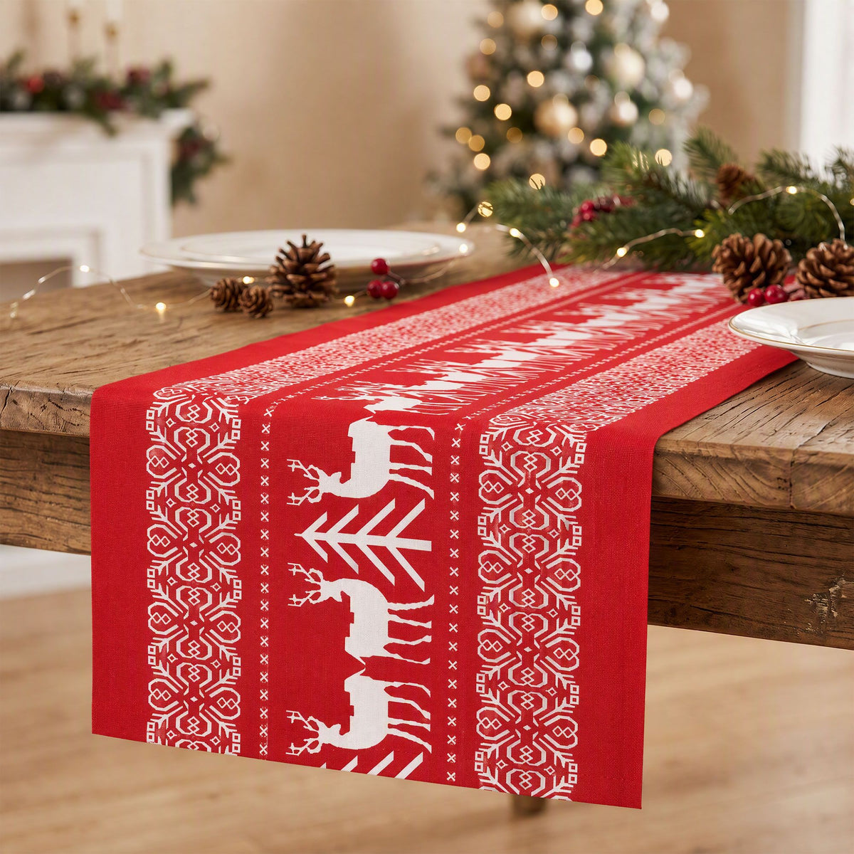 Jingle Jollys Christmas Table Runner Reindeers 270x28CM Dining Party Decor Red-Occasions > Christmas > Christmas Decorations-PEROZ Accessories