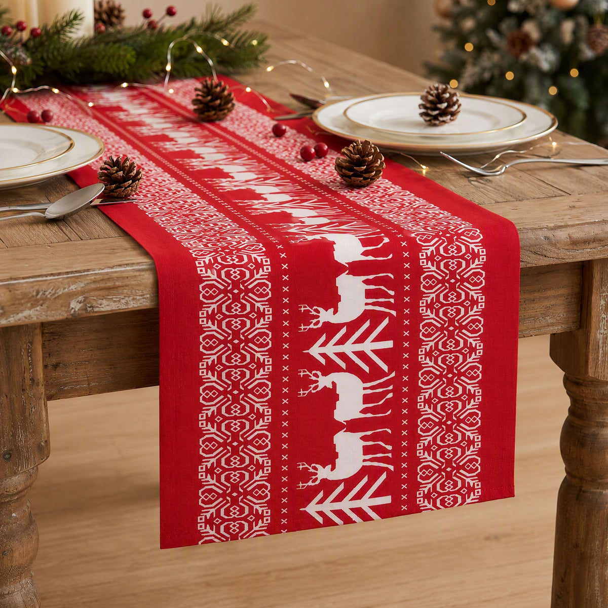 Jingle Jollys Christmas Table Runner Reindeers 270x28CM Dining Party Decor Red-Occasions > Christmas > Christmas Decorations-PEROZ Accessories