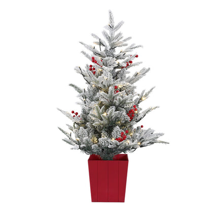 Jingle Jollys Christmas Tree 1M LED Potted Xmas Party Decor Red Barries Flocked-Occasions &gt; Christmas &gt; Christmas Trees-PEROZ Accessories