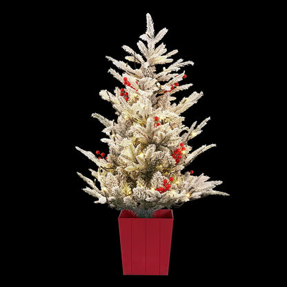 Jingle Jollys Christmas Tree 1M LED Potted Xmas Party Decor Red Barries Flocked-Occasions &gt; Christmas &gt; Christmas Trees-PEROZ Accessories
