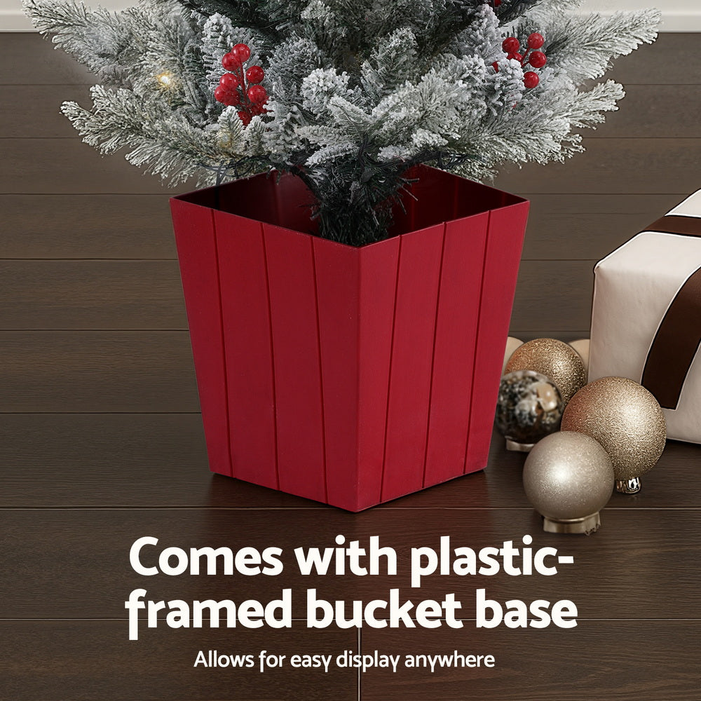 Jingle Jollys Christmas Tree 1M LED Potted Xmas Party Decor Red Barries Flocked-Occasions &gt; Christmas &gt; Christmas Trees-PEROZ Accessories