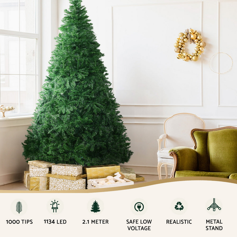 Jingle Jollys Christmas Tree 2.1m Xmas Tree Decoration 8 Light Mode Multi Colour-Christmas Trees-PEROZ Accessories