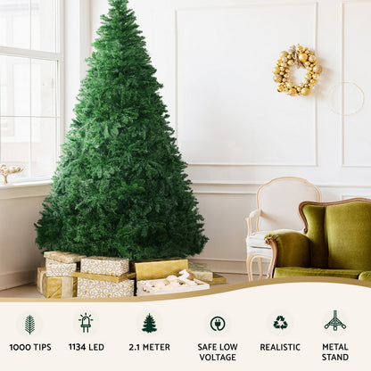 Jingle Jollys Christmas Tree 2.1m Xmas Tree Decoration 8 Light Mode Multi Colour-Christmas Trees-PEROZ Accessories