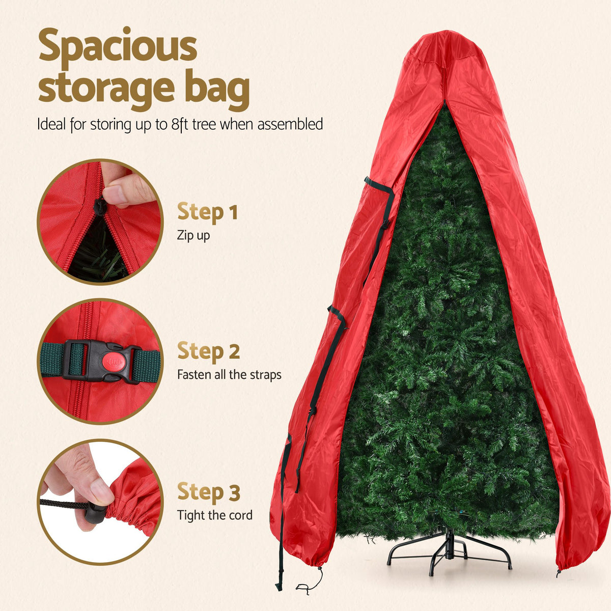 Jingle Jollys 2.4m Pre-Lit Christmas Tree 1488 LED Green with Red Storage Bag-Occasions > Christmas > Christmas Trees-PEROZ Accessories