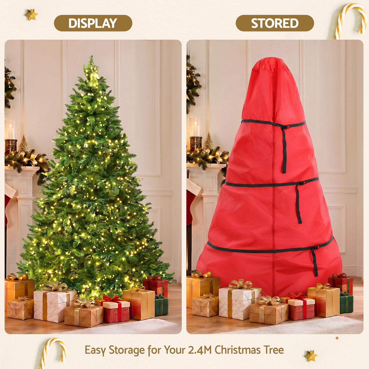 Jingle Jollys 2.4m Pre-Lit Christmas Tree 1488 LED Green with Red Storage Bag-Occasions > Christmas > Christmas Trees-PEROZ Accessories