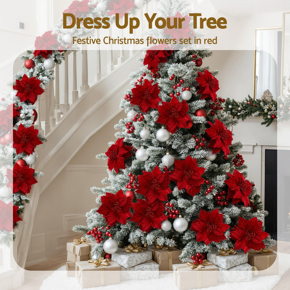 Jingle Jollys 14Pcs Christmas Tree Flowers Set Xmas Garland Wreath Ornaments Red-Occasions &gt; Christmas &gt; Christmas Decorations-PEROZ Accessories
