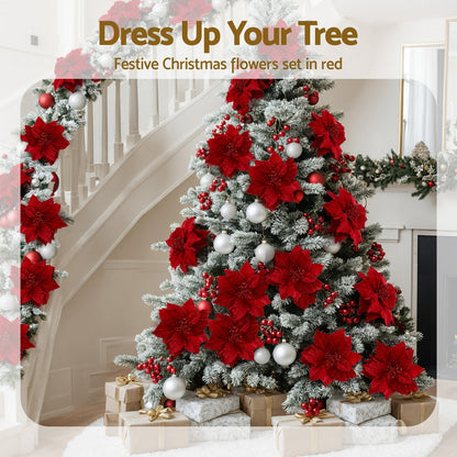 Jingle Jollys 14Pcs Christmas Tree Flowers Set Xmas Garland Wreath Ornaments Red-Occasions &gt; Christmas &gt; Christmas Decorations-PEROZ Accessories