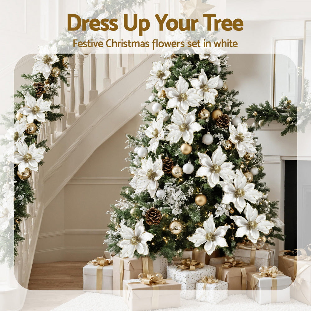 Jingle Jollys 14Pcs Christmas Tree Flower Set Xmas Garland Wreath Magnolia White-Occasions &gt; Christmas &gt; Christmas Decorations-PEROZ Accessories