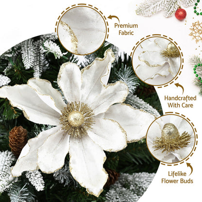Jingle Jollys 14Pcs Christmas Tree Flower Set Xmas Garland Wreath Magnolia White-Occasions &gt; Christmas &gt; Christmas Decorations-PEROZ Accessories