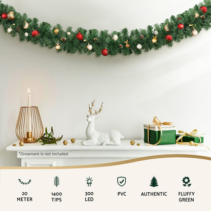 Jingle Jollys 20M Christmas Garland LED Lights Party Xmas Decorations 1400 Tips-Occasions &gt; Christmas &gt; Christmas Wreaths &amp; Garlands-PEROZ Accessories
