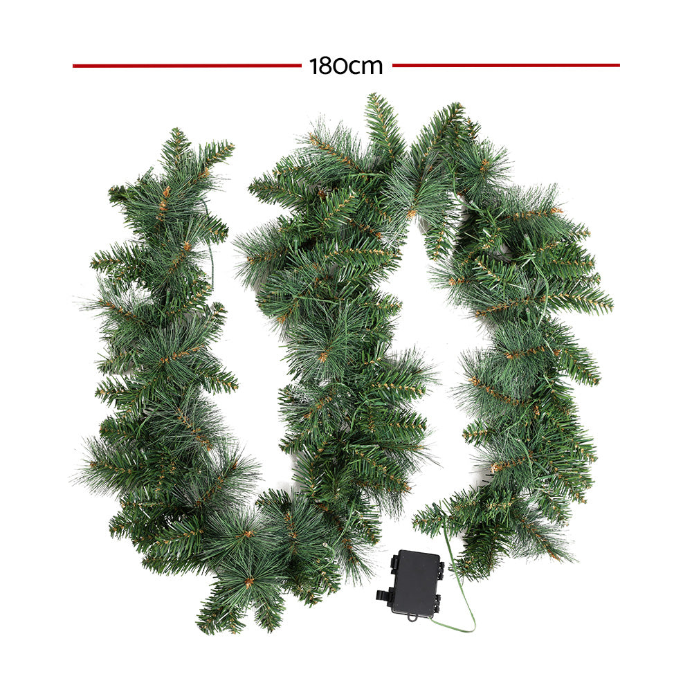 Jingle Jollys 1.8m Christmas Garland with LED lights Party Xmas Decorations-Occasions &gt; Christmas &gt; Christmas Wreaths &amp; Garlands-PEROZ Accessories