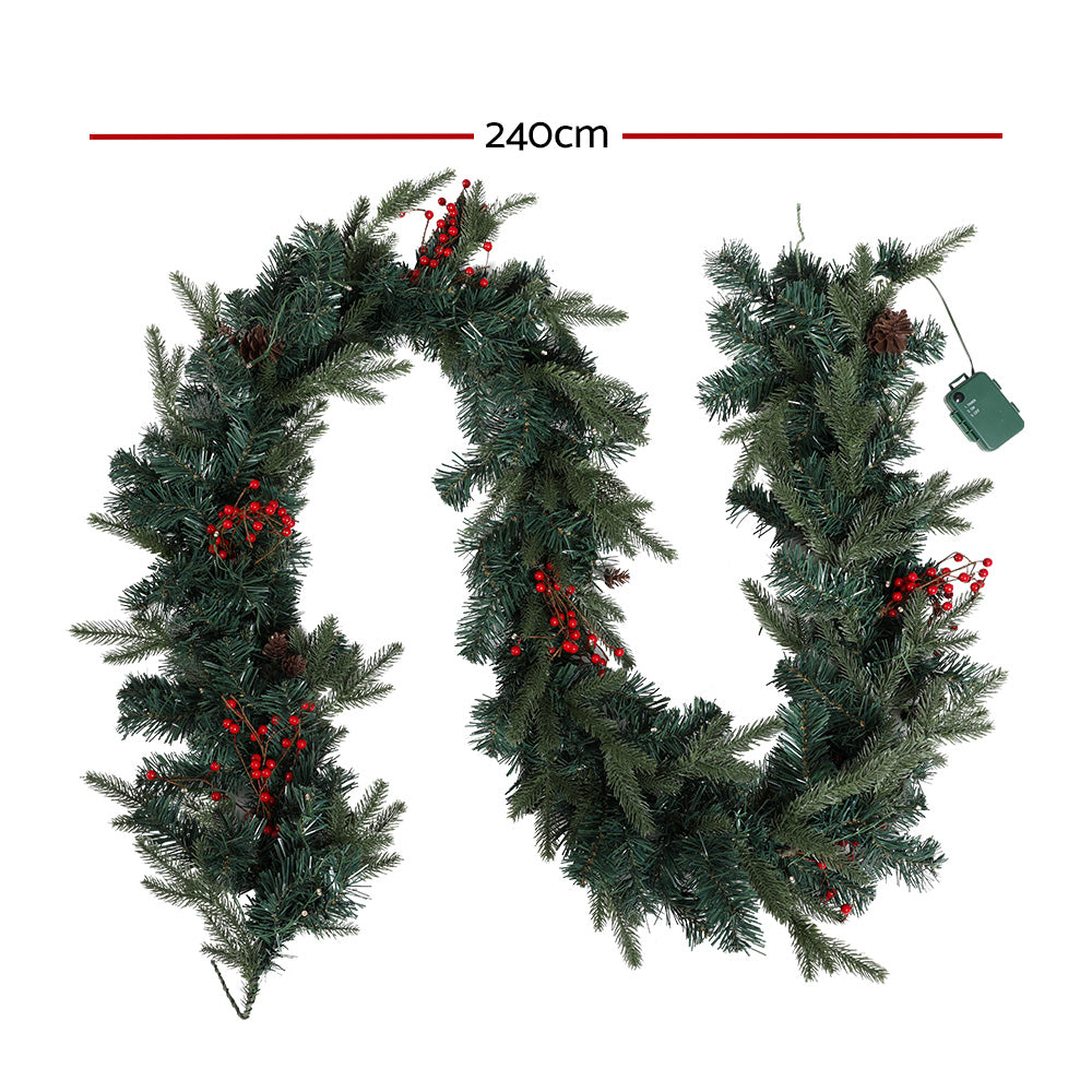 Jingle Jollys 2.4m Christmas Garland with LED Lights Decorations Xmas Party-Occasions &gt; Christmas &gt; Outdoor Decorations &amp; Lights-PEROZ Accessories