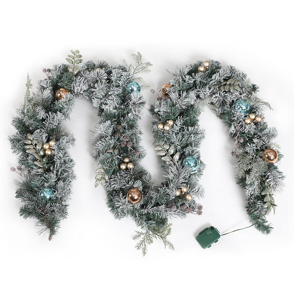 Jingle Jollys 2.7m Christmas Garland with LED Lights Snowy Decoration Xmas Party-Occasions &gt; Christmas &gt; Outdoor Decorations &amp; Lights-PEROZ Accessories