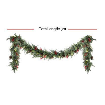 Jingle Jollys 3M Christmas Garland Pre-lit LED with Pine Cones Xmas Decor Green-Occasions &gt; Christmas &gt; Christmas Wreaths &amp; Garlands-PEROZ Accessories