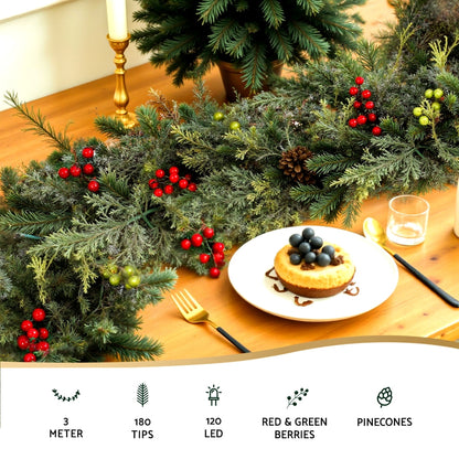 Jingle Jollys 3M Christmas Garland Pre-lit LED with Pine Cones Xmas Decor Green-Occasions &gt; Christmas &gt; Christmas Wreaths &amp; Garlands-PEROZ Accessories