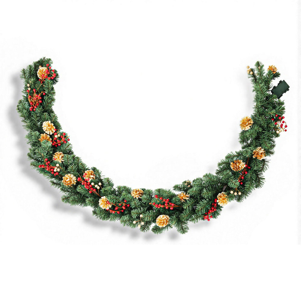 Jingle Jollys 1.8M Christmas Garland Pre-lit LED Pine Cones Berries Xmas Decor-Occasions &gt; Christmas &gt; Christmas Wreaths &amp; Garlands-PEROZ Accessories