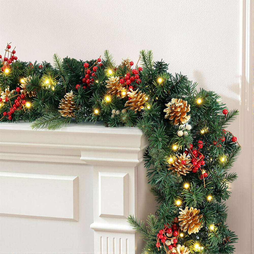 Jingle Jollys 1.8M Christmas Garland Pre-lit LED Pine Cones Berries Xmas Decor-Occasions &gt; Christmas &gt; Christmas Wreaths &amp; Garlands-PEROZ Accessories