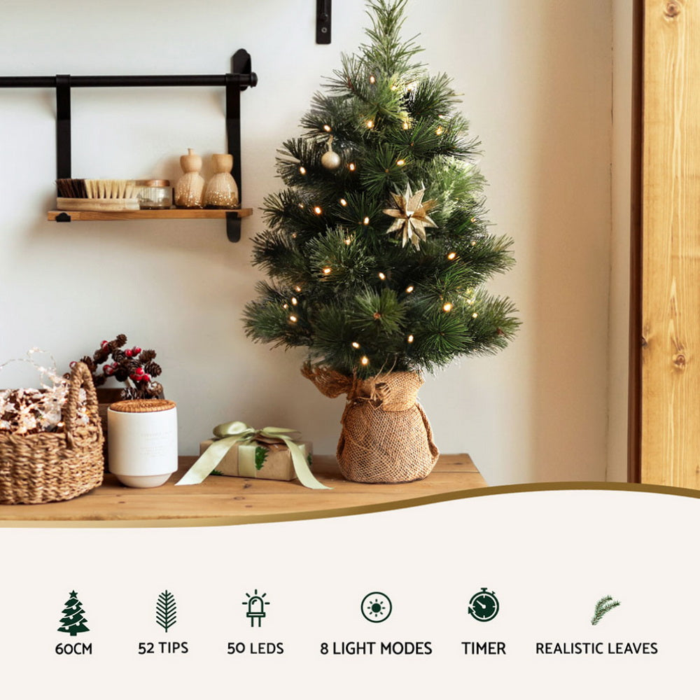 Jingle Jollys Tabletop Christmas Tree 60CM 8 Light Modes Timer Function-Occasions &gt; Christmas &gt; Christmas Trees-PEROZ Accessories