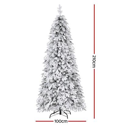 Jingle Jollys Christmas Tree 2.1m Flocking Pencil Tree LED Xmas 860 Tips White-Occasions &gt; Christmas &gt; Christmas Trees-PEROZ Accessories