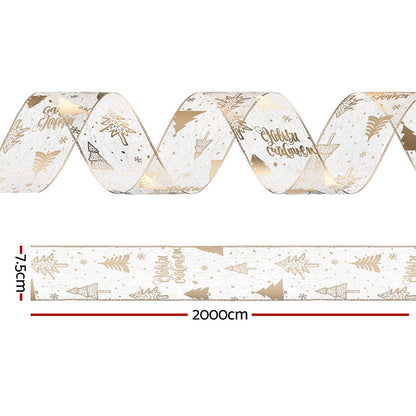 Jingle Jollys 20M Christmas Ribbon Roll Bow Printed Xmas Tree Decor Gift Gold-Occasions &gt; Christmas &gt; Christmas Decorations-PEROZ Accessories