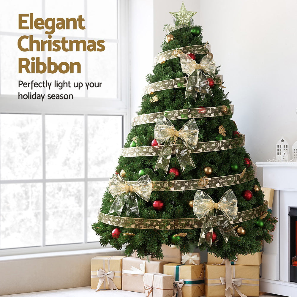 Jingle Jollys 20M Christmas Ribbon Roll Bow Printed Xmas Tree Decor Gift Gold-Occasions &gt; Christmas &gt; Christmas Decorations-PEROZ Accessories