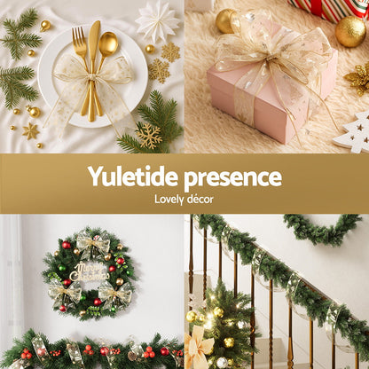 Jingle Jollys 20M Christmas Ribbon Roll Bow Printed Xmas Tree Decor Gift Gold-Occasions &gt; Christmas &gt; Christmas Decorations-PEROZ Accessories