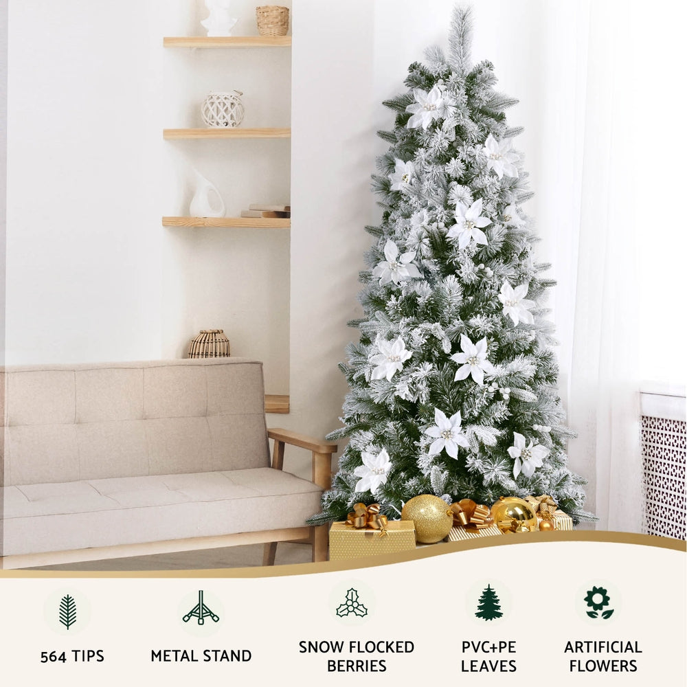 Jingle Jollys Christmas Tree 1.8m Xmas Tree Snow Flocked Flowers Decor 564 Tips-Occasions &gt; Christmas &gt; Christmas Trees-PEROZ Accessories