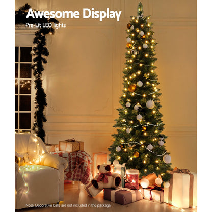Jingle Jollys Christmas Tree 1.8m Pre-Lit 200 LED Lights Xmas Tree Decorations-Christmas Trees-PEROZ Accessories