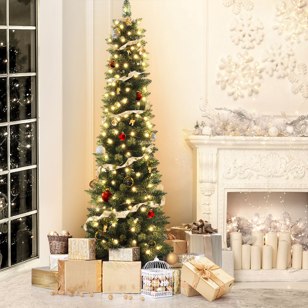 Jingle Jollys Christmas Tree 1.8m Pre-Lit 200 LED Lights Xmas Tree Decorations-Christmas Trees-PEROZ Accessories