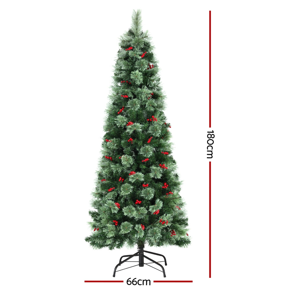 Jingle Jollys Christmas Tree 1.8M LED Xmas Tree Party Decorations Red Barries-Occasions &gt; Christmas &gt; Christmas Trees-PEROZ Accessories
