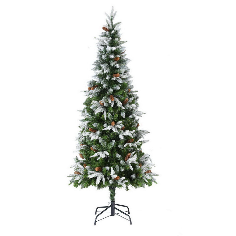 Jingle Jollys Christmas Tree 190cm Pine Cones LED Flocking Xmas Tree 680 Tips-Occasions &gt; Christmas &gt; Christmas Trees-PEROZ Accessories