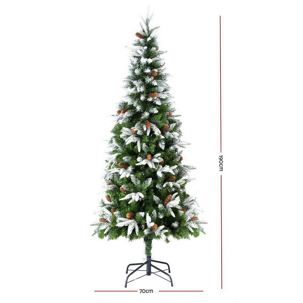 Jingle Jollys Christmas Tree 190cm Pine Cones LED Flocking Xmas Tree 680 Tips-Occasions &gt; Christmas &gt; Christmas Trees-PEROZ Accessories