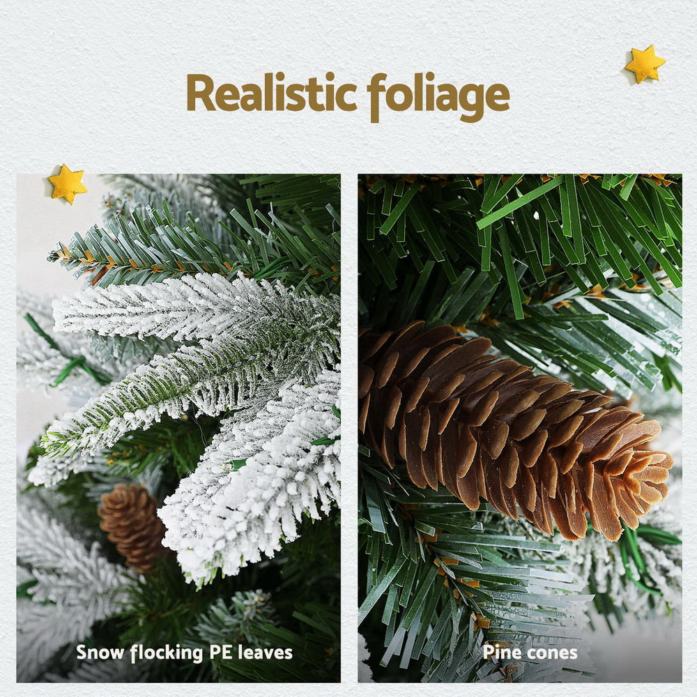 Jingle Jollys Christmas Tree 190cm Pine Cones LED Flocking Xmas Tree 680 Tips-Occasions &gt; Christmas &gt; Christmas Trees-PEROZ Accessories