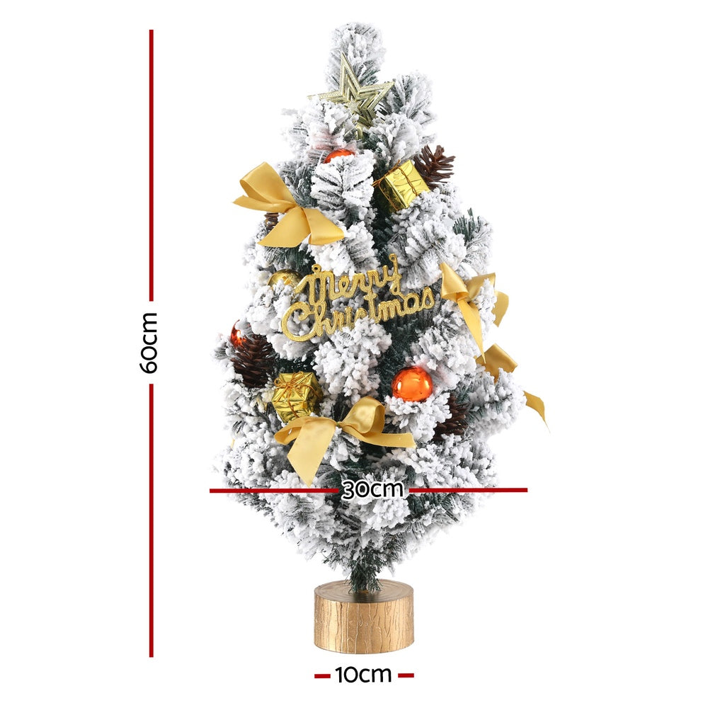Jingle Jollys Tabletop Christmas Tree 60CM Snowy Xmas Tree Tree Topper Ornaments-Occasions &gt; Christmas &gt; Christmas Trees-PEROZ Accessories