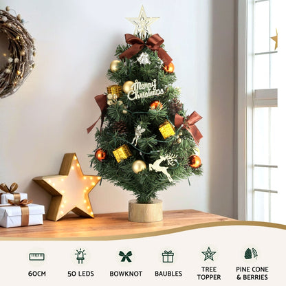 Jingle Jollys Tabletop Christmas Tree 60CM LED Xmas Tree Tree Topper Ornaments-Occasions &gt; Christmas &gt; Christmas Trees-PEROZ Accessories