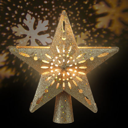 Jingle Jollys Christmas Tree Topper Star Snowflake Projector Party Glitter Gold-Occasions &gt; Christmas &gt; Christmas Decorations-PEROZ Accessories