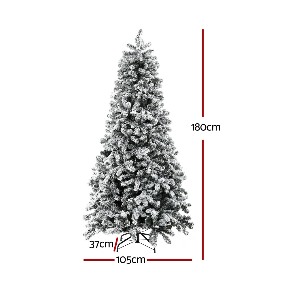 Jingle Jollys Christmas Tree 1.8m Snow Flocked LED Xmas Decoration 8 Light Modes-Occasions &gt; Christmas &gt; Christmas Trees-PEROZ Accessories