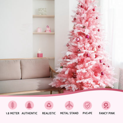 Jingle Jollys Christmas Tree 1.8m Pink Xmas Tree Snowy Party Decor 810 Tips-Occasions &gt; Christmas &gt; Christmas Trees-PEROZ Accessories