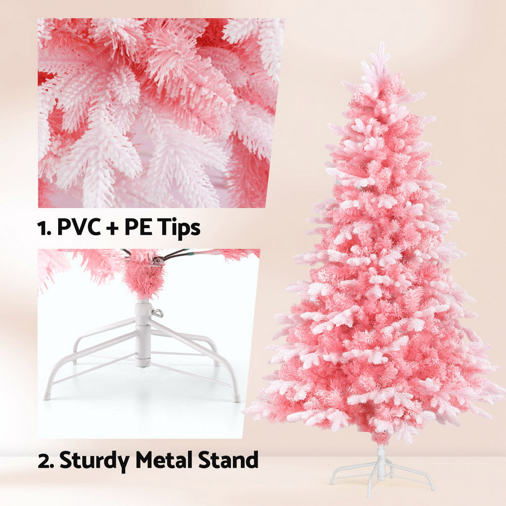 Jingle Jollys Christmas Tree 1.8m Pink Xmas Tree Snowy Party Decor 810 Tips-Occasions &gt; Christmas &gt; Christmas Trees-PEROZ Accessories