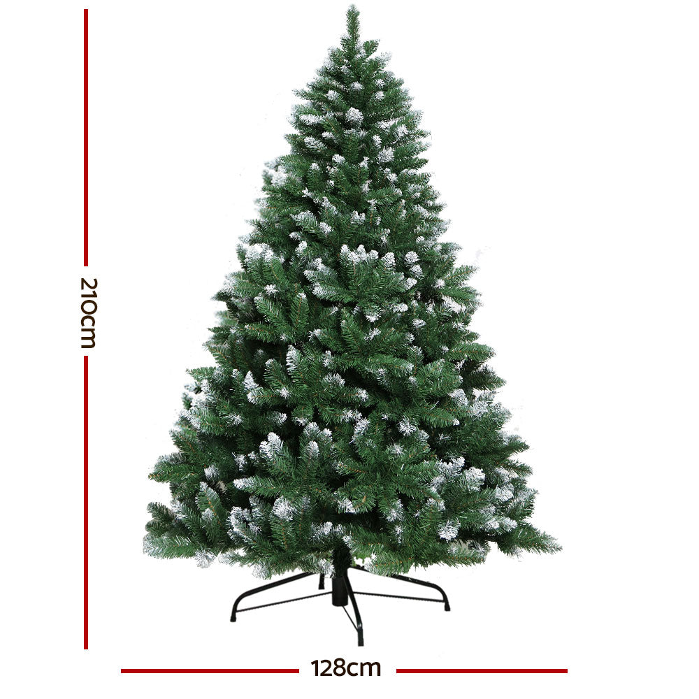 Jingle Jollys Christmas Tree 2.1m Snowy Xmas Tree Decoration 905 Tips-Occasions &gt; Christmas &gt; Christmas Trees-PEROZ Accessories