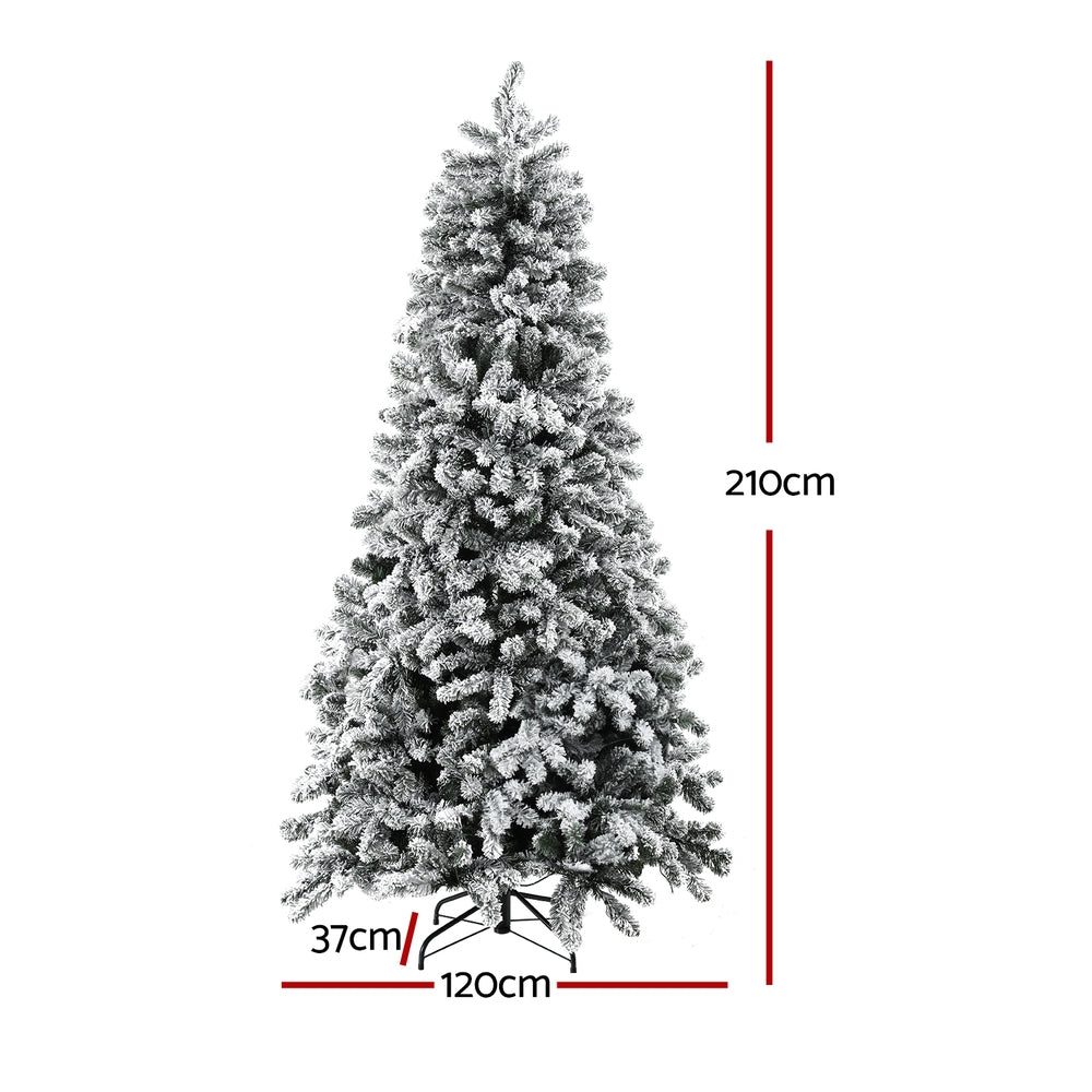Jingle Jollys Christmas Tree 2.1m Snow Flocked LED Xmas Decoration 8 Light Modes-Occasions &gt; Christmas &gt; Christmas Trees-PEROZ Accessories