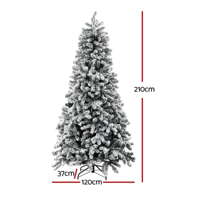 Jingle Jollys Christmas Tree 2.1m Snow Flocked LED Xmas Decoration 8 Light Modes-Occasions &gt; Christmas &gt; Christmas Trees-PEROZ Accessories