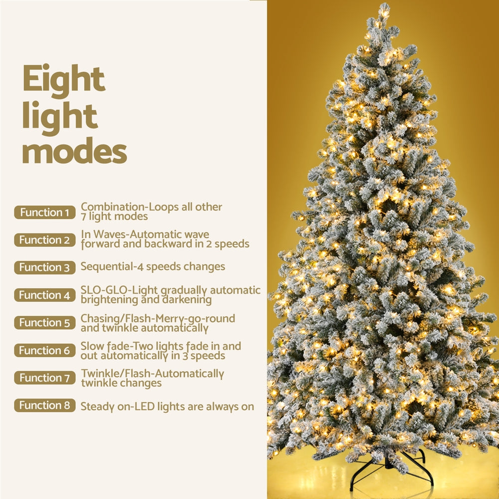 Jingle Jollys Christmas Tree 2.1m Snow Flocked LED Xmas Decoration 8 Light Modes-Occasions &gt; Christmas &gt; Christmas Trees-PEROZ Accessories
