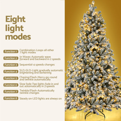 Jingle Jollys Christmas Tree 2.1m Snow Flocked LED Xmas Decoration 8 Light Modes-Occasions &gt; Christmas &gt; Christmas Trees-PEROZ Accessories